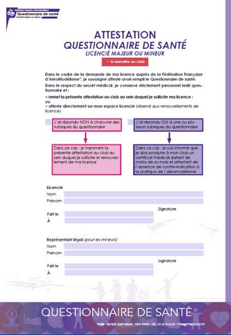 Attestation Questionnaire Santé